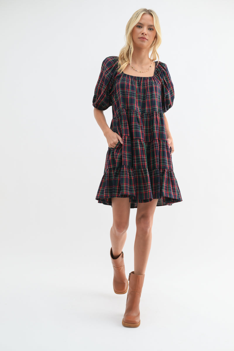 Holly Plaid Cotton Babydoll Dress Holly Plaid Cotton Babydoll Dress