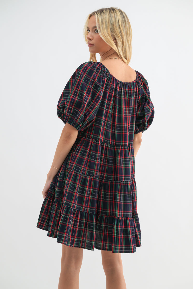 Holly Plaid Cotton Babydoll Dress - Navy CAYLO Holly Plaid Cotton Babydoll Dress - Navy CAYLO