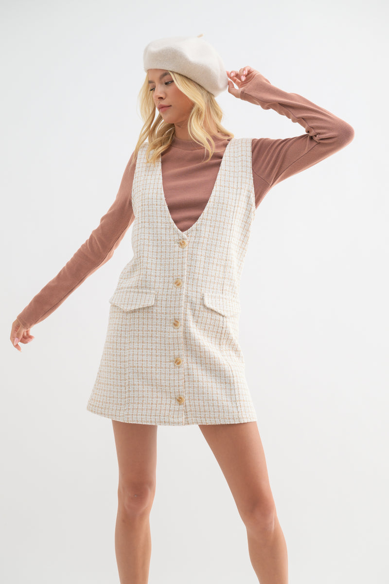 Venita Tweed Overall Mini Dress Small Venita Tweed Overall Mini Dress Small