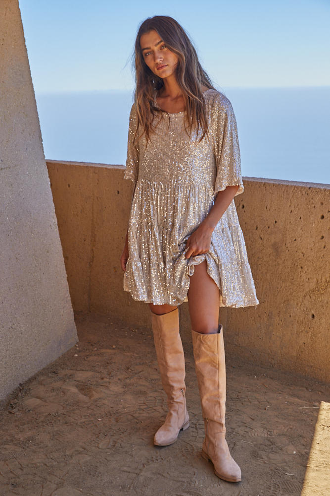 gold sequin babydoll dress Sequin Babydoll Dress M Gold by Lane 201