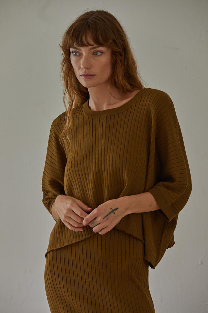 Byron Ribbed Knit Dollman Top - Olive