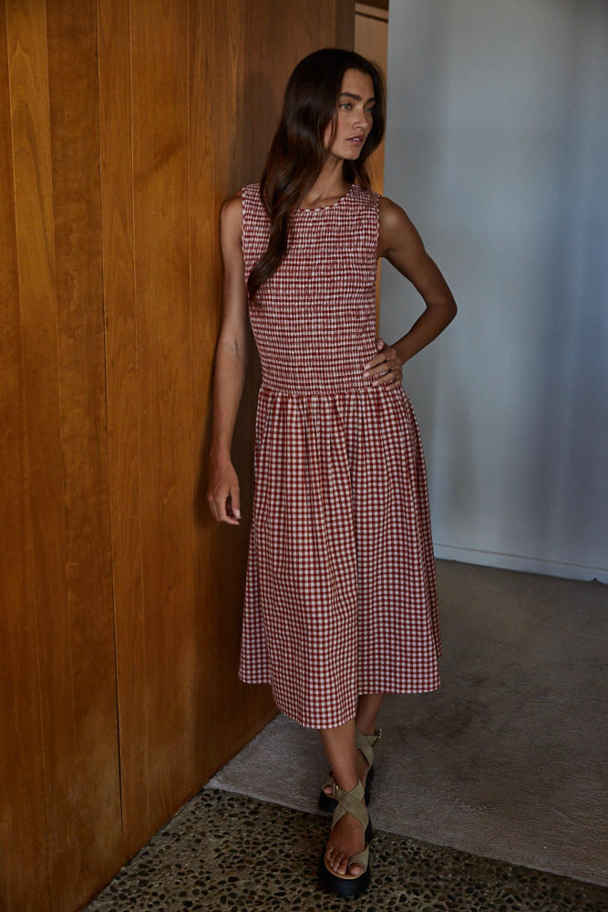 gingham midi smock dress Saylor Smocked Gingham Midi Dress SMALL