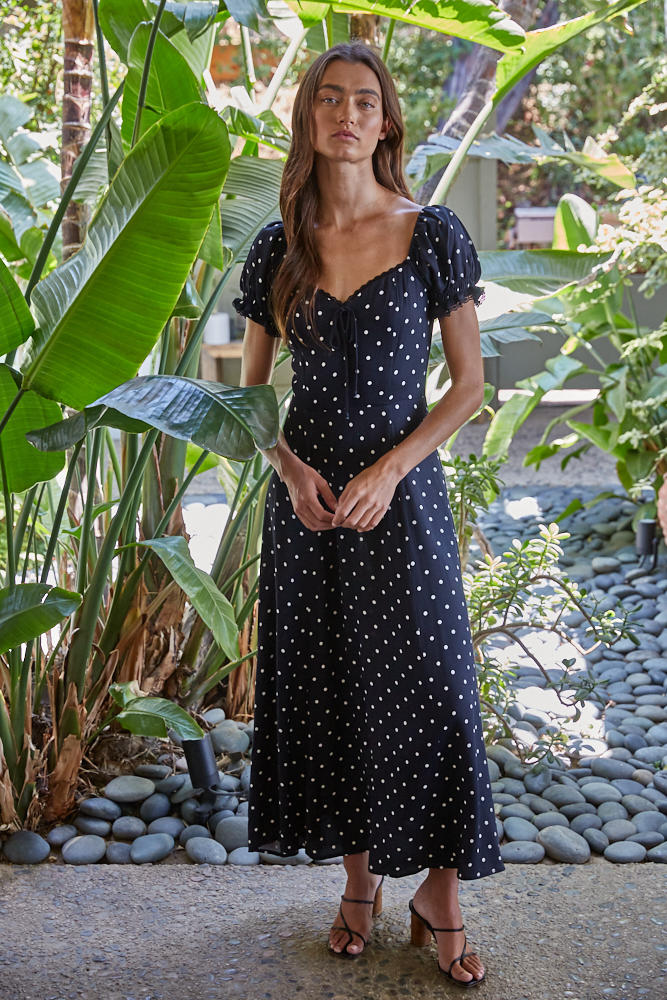 pippa midi dress Pippa Puff Sleeve Polka Dot Midi Dress LARGE