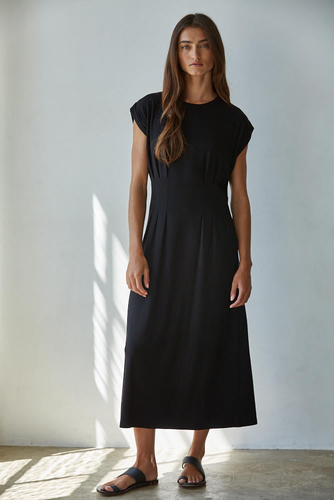 Peyton Fitted Waist Midi Dress - Black SMALL Peyton Fitted Waist Midi Dress - Black SMALL