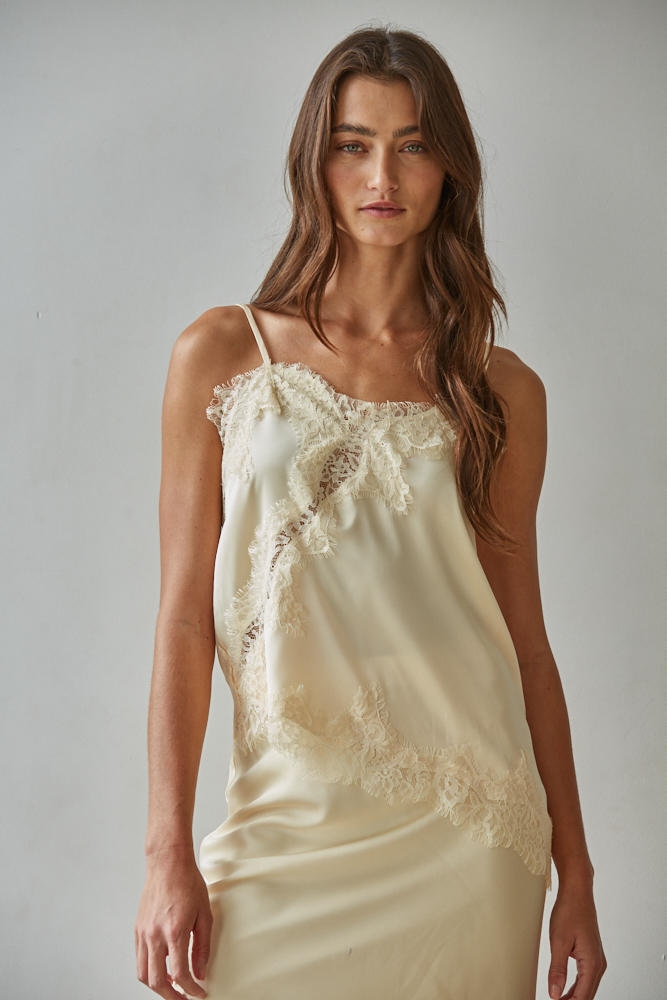 satin lace trim cami dress Reclaimed Vintage - Satin Maxi Slip Dress - Women - Polyester - 8 US