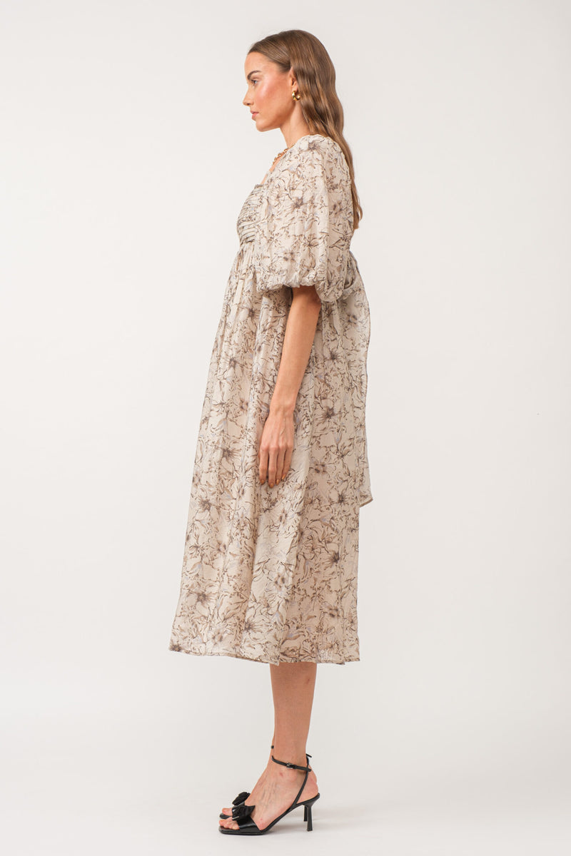 Melody Puff Sleeve Babydoll Midi Dress SMALL