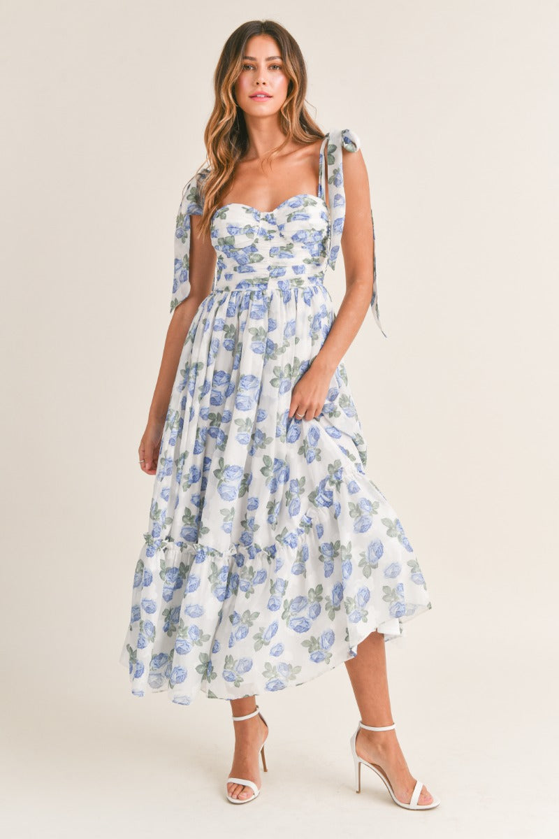 ruched tiered midi dress Ivory Oasis Ruched Ruffle Tiered Tie Strap Midi Dress