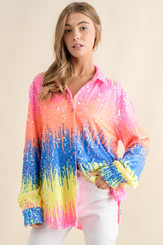 Dream Girl Sequin Button Down Top