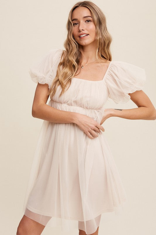 Be My Fairytale Mesh Babydoll Dress- Cream