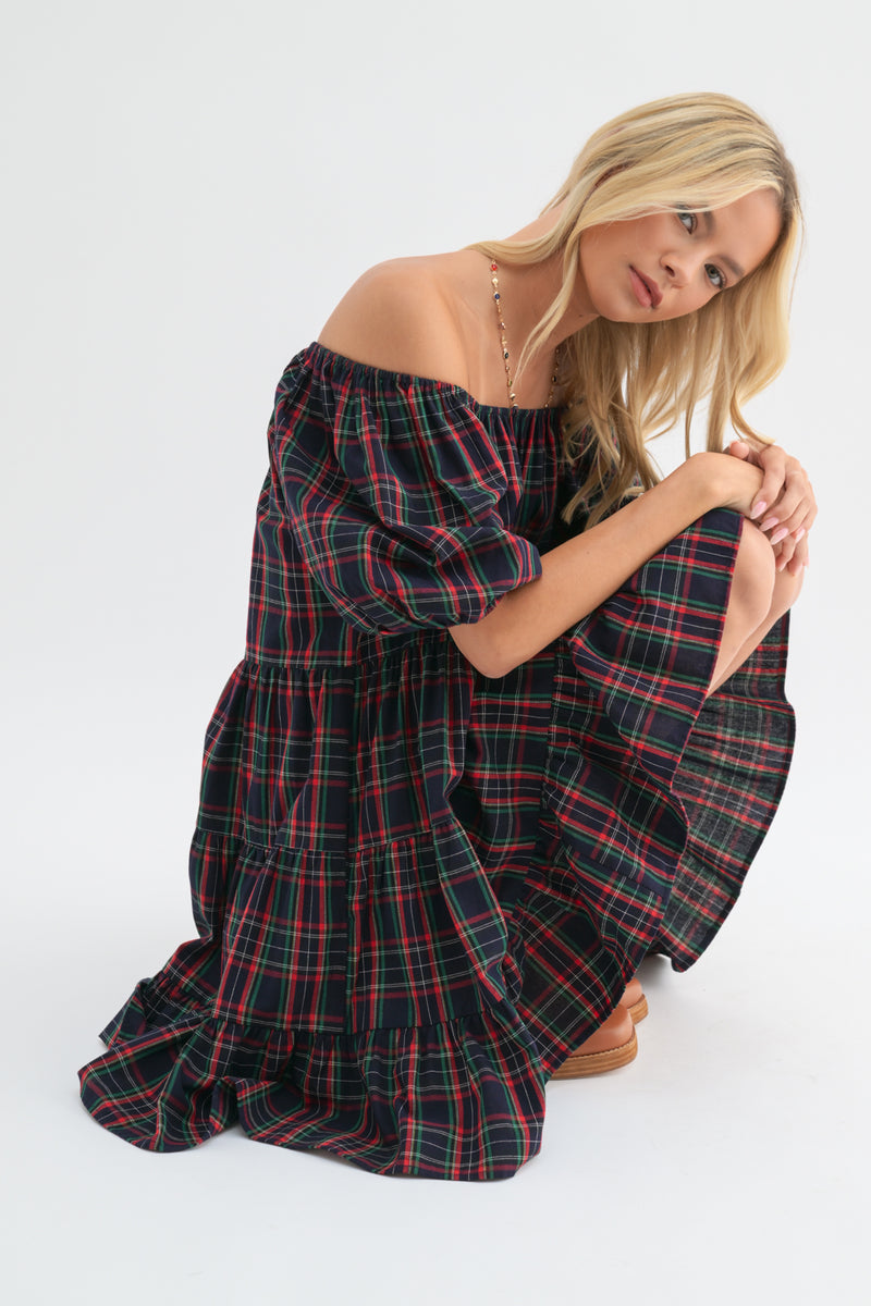 Holly Plaid Cotton Babydoll Dress - Navy CAYLO Holly Plaid Cotton Babydoll Dress - Navy CAYLO