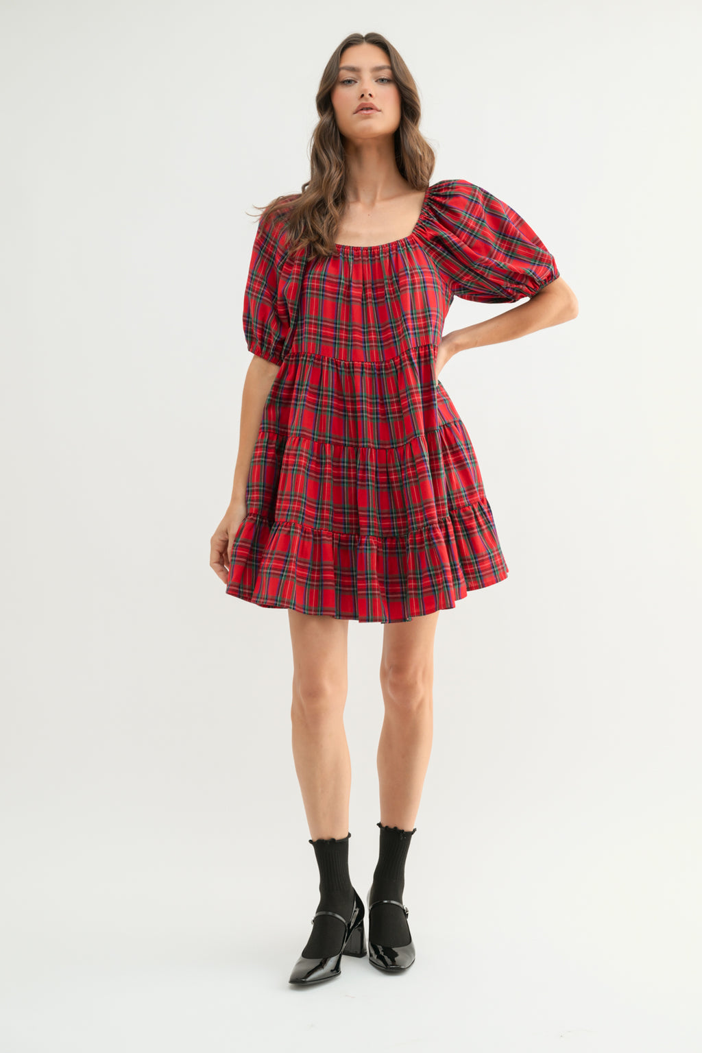 red plaid babydoll dress All Wrapped Up Bow Plaid Babydoll Mini Dress VICI