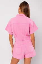 Sora Pocketed Denim Romper- Pink