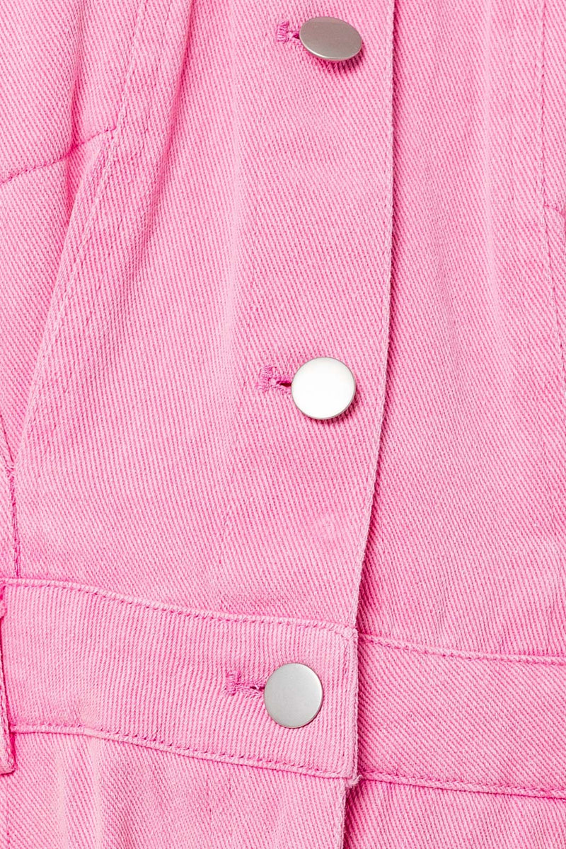 Sora Pocketed Denim Romper- Pink
