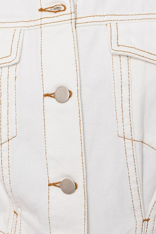 Sora Pocketed Denim Romper- White