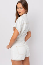 Sora Pocketed Denim Romper- White