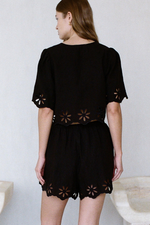Iris Linen Floral Eyelet Tie Top