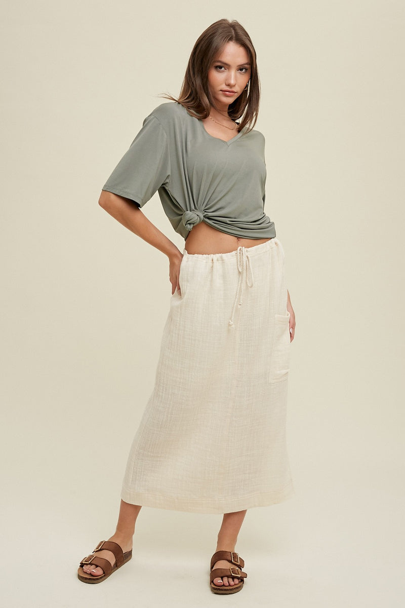 Nara Slit Midi Linen Skirt