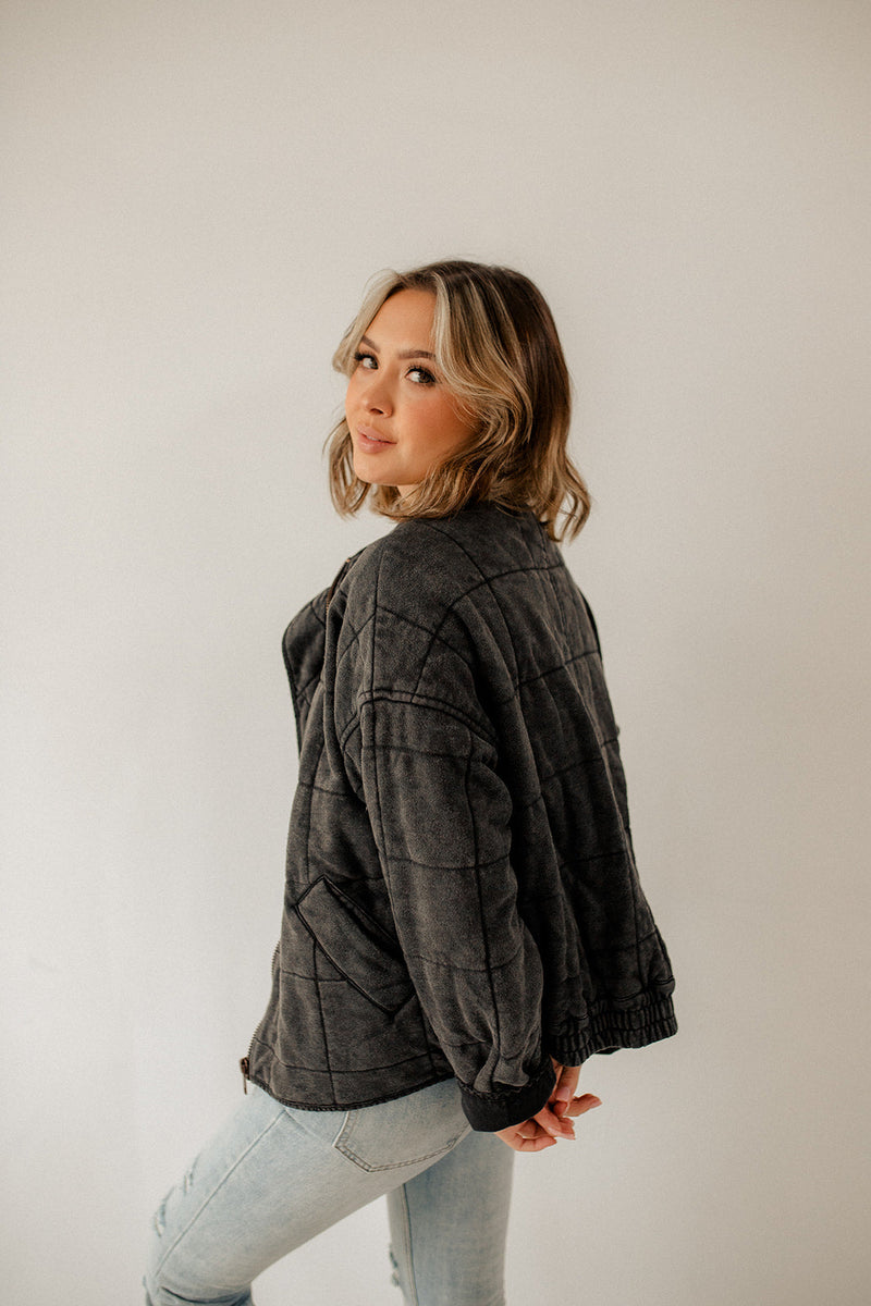 Timber Cotton Blend Pocketed Quilted Jacket - Charcoal