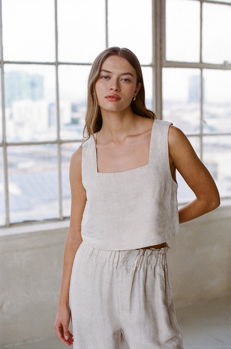 Suki Linen Cropped Tank Top