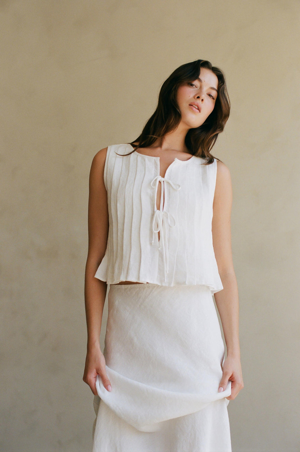 Novella Pleated Linen Tie Top