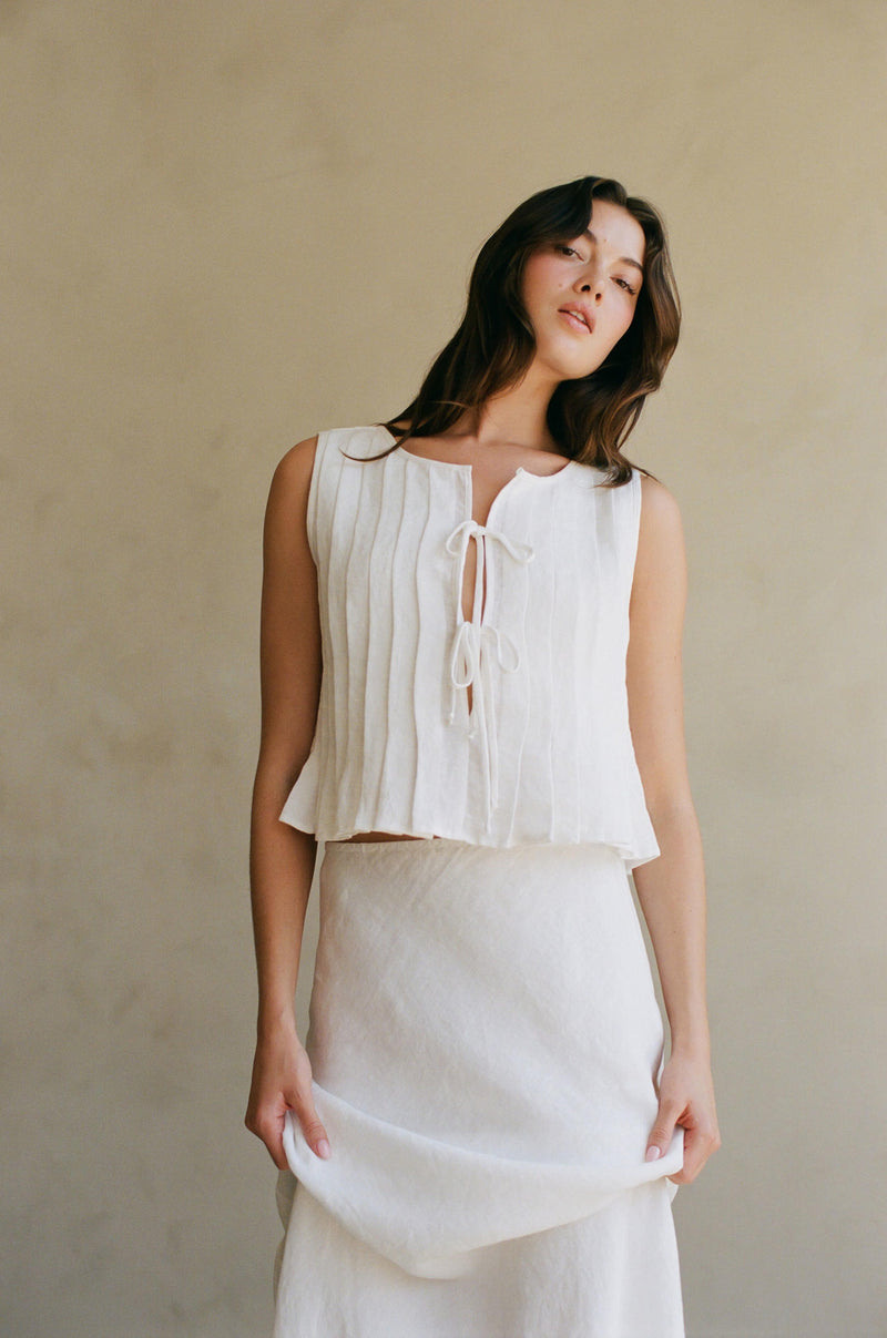 Novella Pleated Linen Tie Top