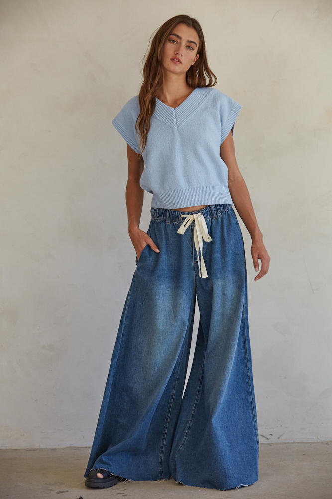 Bell Jar Drawstring Wide Leg Pants - Medium Denim