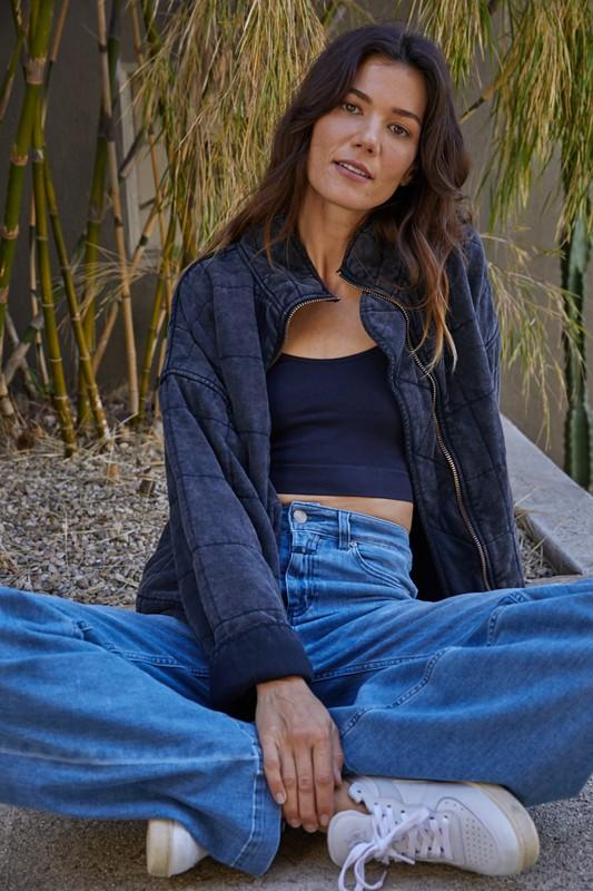 Timber Cotton Blend Pocketed Quilted Jacket - Charcoal