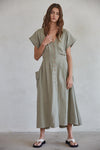Amora Button Down Cotton Midi Dress