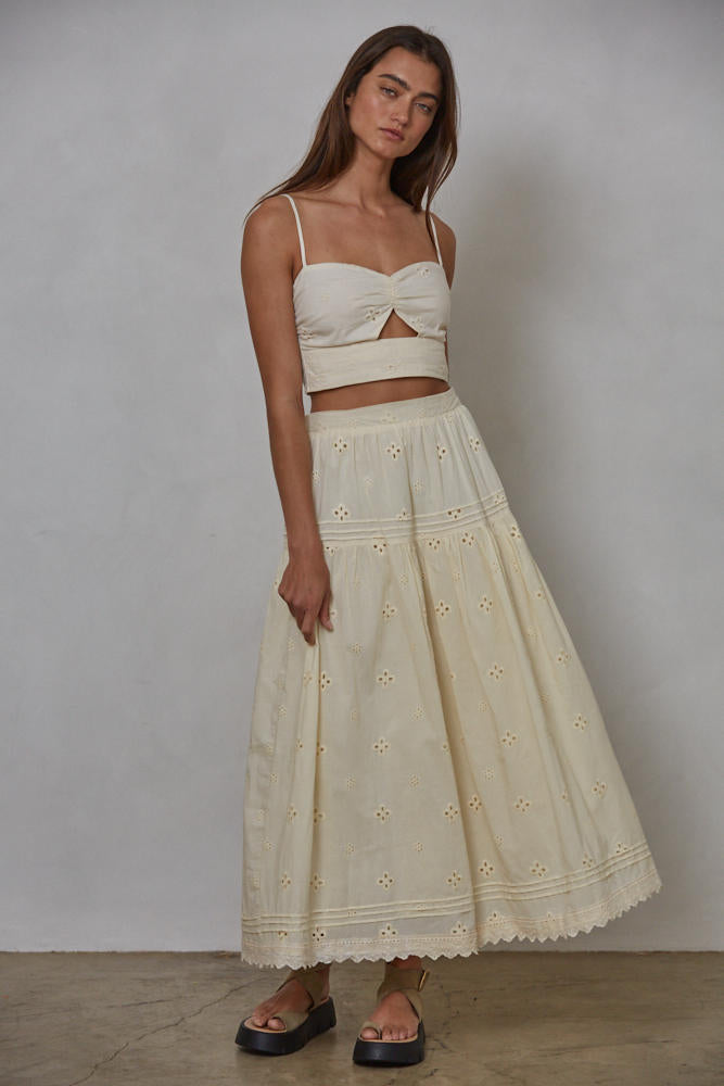 Estelie Eyelet Midi Skirt - Vanilla