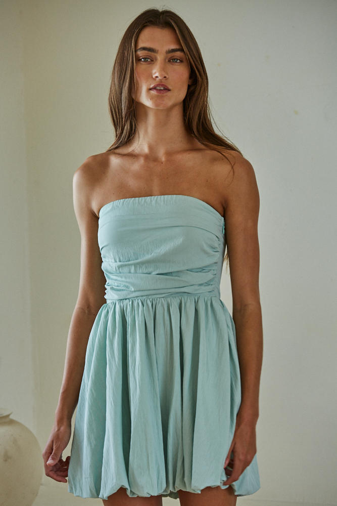 Marithe☆25SS W BUBBLE HEM SLEEVELESS DRESS (2color) Lavender Poplin Dress - Square Neck Dress - Bubble-Hem Mini
