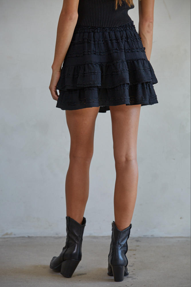 Diana Lace Ruffle Skort - Black