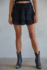 Diana Lace Ruffle Skort - Black