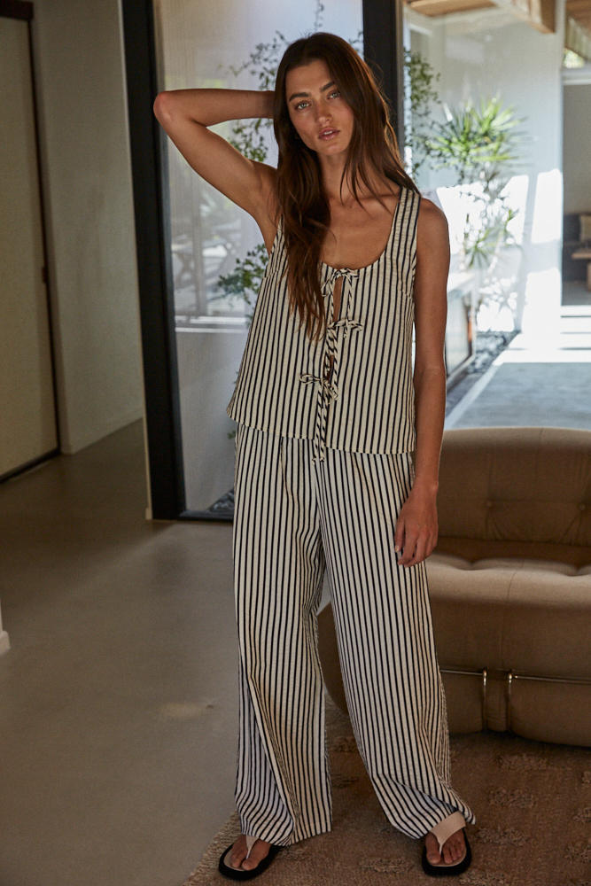 Lapis Striped Wide Leg Pants