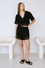 Iris Linen Floral Eyelet Tie Top