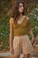 Izzy Ribbed Crop Tank - Olive Gold