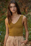 Izzy Ribbed Crop Tank - Olive Gold