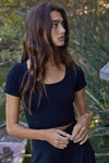 Waffle Scoop Neck Seamless Top - Black