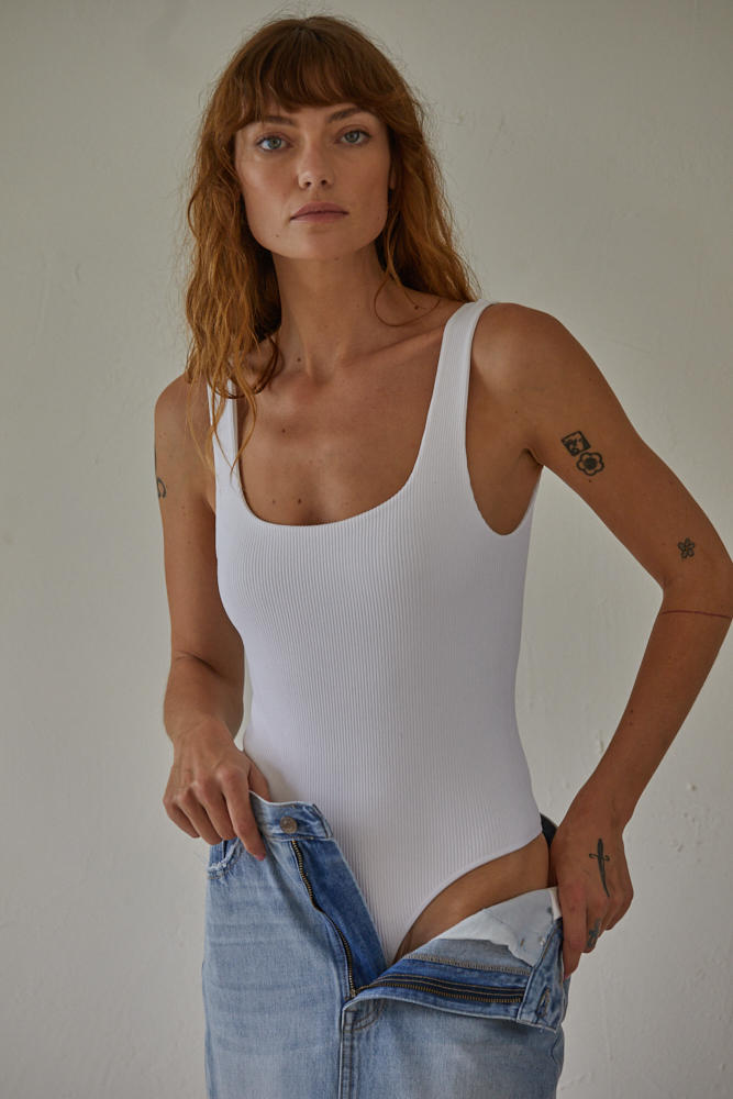 Fair And Square Ribbed Seamless Bodysuit - White