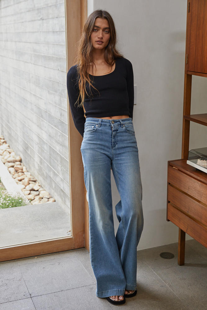Solange Ribbed Long Sleeve Top - Black