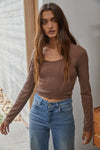 Solange Ribbed Long Sleeve Top - Coffee