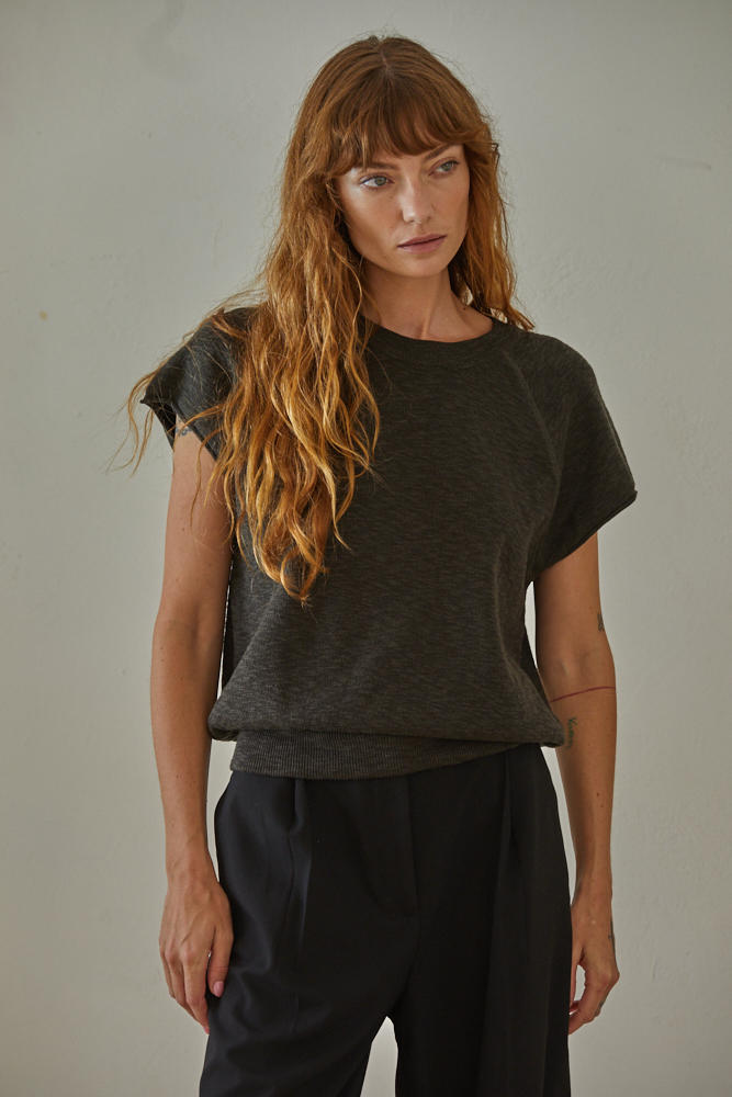 Over And Out Sweater Top - Charcoal