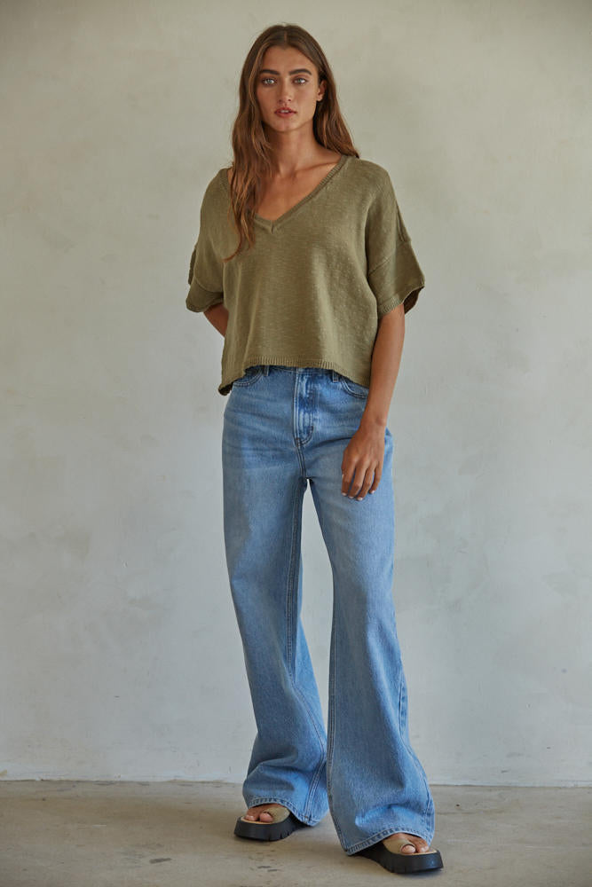 Lucy Mae Sweater Top - Olive