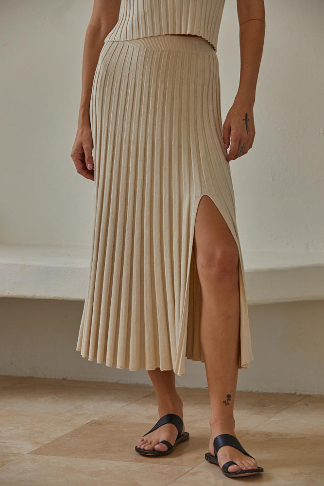 Got That Edge Midi Slit Skirt - Tan