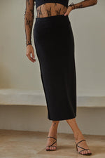 Robbie Ribbed Knit Midi Skirt - Black