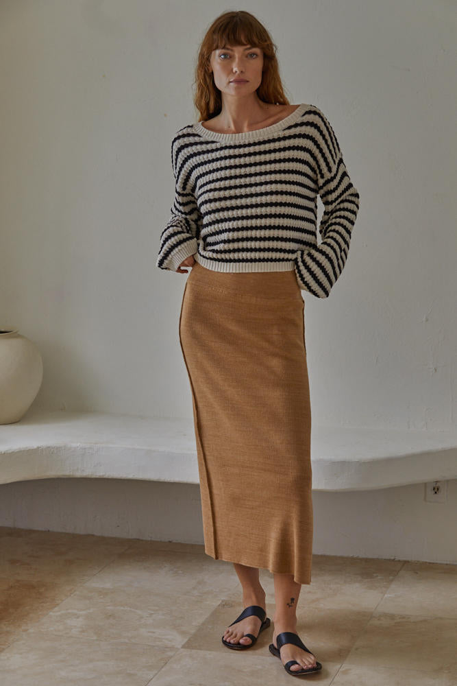 Robbie Ribbed Knit Midi Skirt - Camel