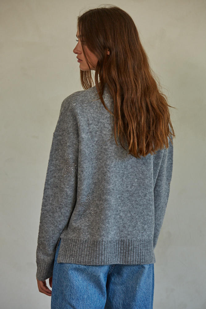 Celestial Embossed Star Sweater - Grey