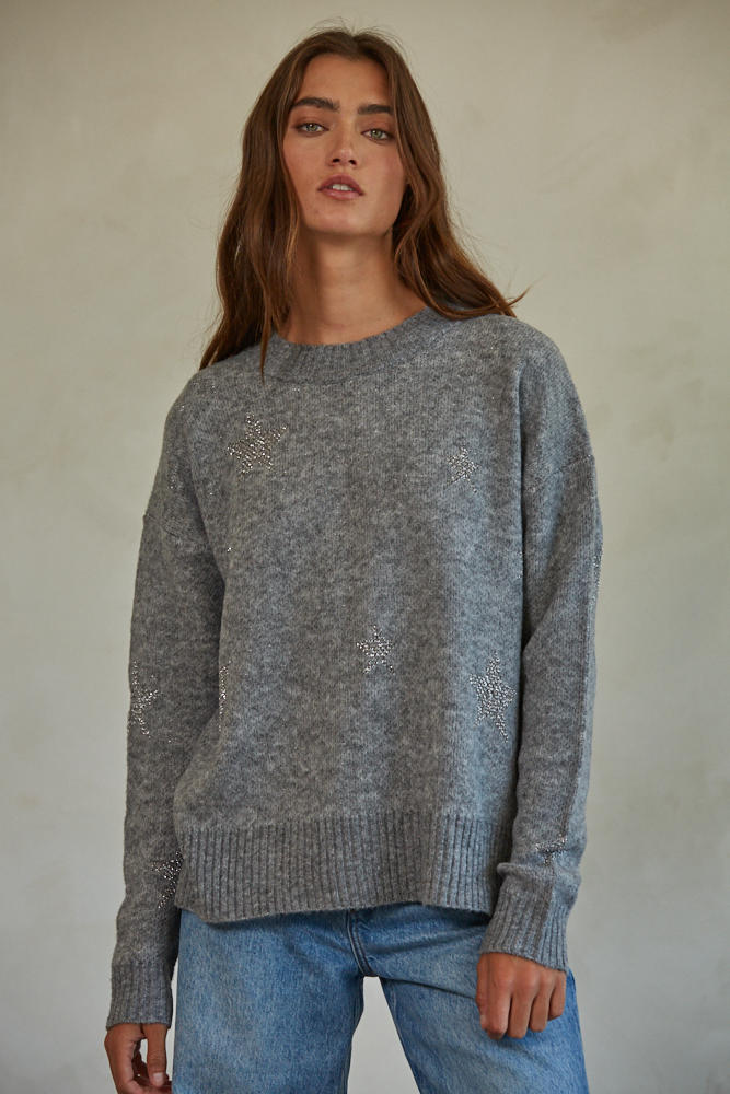 Celestial Embossed Star Sweater - Grey