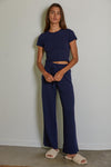 Andre Cotton High Rise Pants - Navy