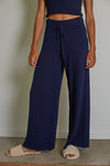 Andre Cotton High Rise Pants - Navy