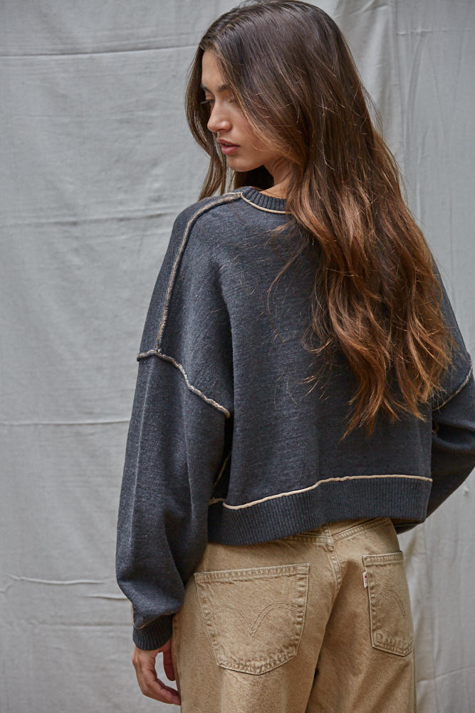 Marina Contrast Seam Pullover - Charcoal